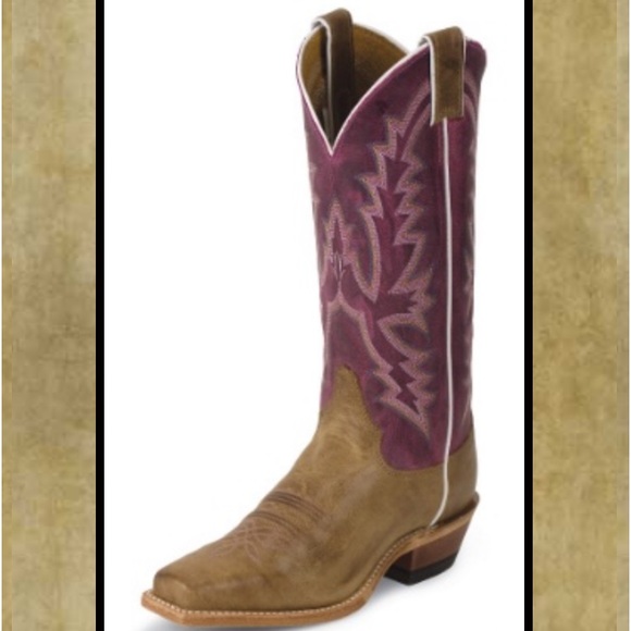 ustin Bent Rail Western Cowgirl Boot with America Burnished Tan and pink - Picture 3 of 12
